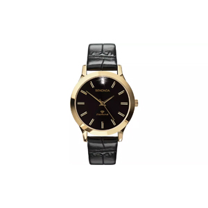 Sekonda Men's Diamond Black Leather Strap Watch