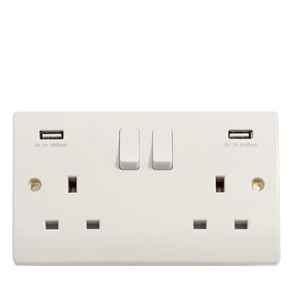 Pifco 13A White Double USB Socket