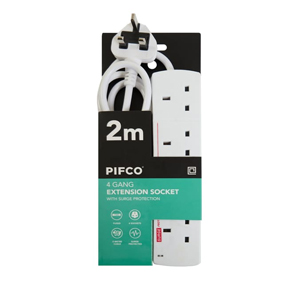 Pifco Extension Socket with Surge Protection 2m - 4 Way Gang